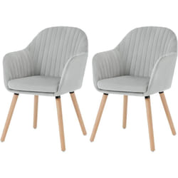 Lot de 2 Chaises de salle à manger en velours Woltu Chaise pour cuisine, salon, café, Pieds en bois massif, Gris Clair