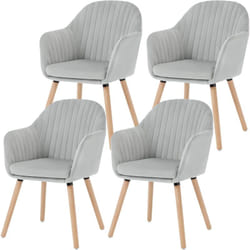 Lot de 4 Chaises de salle à manger en velours Woltu Chaise pour cuisine, salon, café, Pieds en bois massif, Gris Clair
