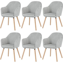Lot de 6 Chaises de salle à manger en velours Woltu Chaise pour cuisine, salon, café, Pieds en bois massif, Gris Clair