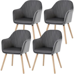 Lot de 4 Chaises de salle à manger en velours Woltu Chaise pour cuisine, salon, café, Pieds en bois massif, Gris Foncé