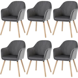 Lot de 6 Chaises de salle à manger en velours Woltu Chaise pour cuisine, salon, café, Pieds en bois massif, Gris Foncé