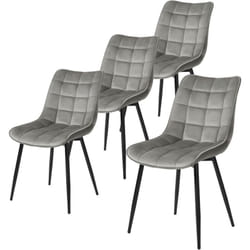 Lot de 4 Chaises de salle à manger Woltu Chaise de cuisine scandinaves en velours, Pieds en métal, Gris Clair