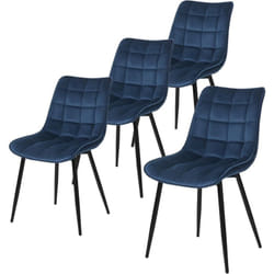 Lot de 4 Chaises de salle à manger Woltu Chaise de cuisine scandinaves en velours, Pieds en métal, Bleu