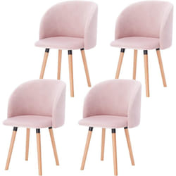 Lot de 4 Chaises de salle à manger Woltu Chaise de Cuisine Rembourrée Assise en Velours, Fauteuil de Repas, Rose