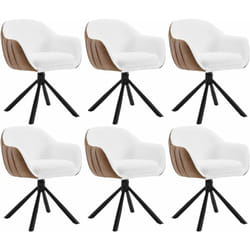 Lot de 6 Chaises Salle à Manger Pivotante à 360° Pieds en Métal, en Chenille, Chaise de Cuisine avec Dossier et Accoudoirs, Chaise Scandinave, Blanc