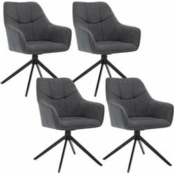 Lot de 4 Chaises de Salle à Manger Pivoter à 360°en Chenille + velours côtelé + métal, 45 x 41 x 86cm, Chaise de Cuisine avec Dossier, Gris Foncé