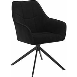 Chaise de Salle à Manger Pivoter à 360°en Chenille + velours côtelé + métal, 45 x 41 x 86cm, Chaise de Cuisine avec Dossier, Noir - Woltu