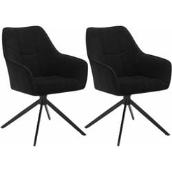 Lot de 2 Chaises de Salle à Manger Pivoter à 360°en Chenille + velours côtelé + métal, 45 x 41 x 86cm, Chaise de Cuisine avec Dossier, Noir - Woltu