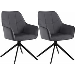 Lot de 2 Chaises de Salle à Manger Pivoter à 360° en Velours + métal, 45 x 41 x 86cm, Chaise de Cuisine avec Dossier, Gris Foncé - Woltu