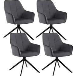 Lot de 4 Chaises de Salle à Manger Pivoter à 360° en Velours + métal, 45 x 41 x 86cm, Chaise de Cuisine avec Dossier, Gris Foncé - Woltu