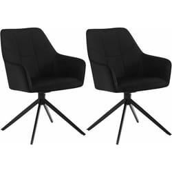Lot de 2 Chaises de Salle à Manger Pivoter à 360° en Velours + métal, 45 x 41 x 86cm, Chaise de Cuisine avec Dossier, Noir - Woltu