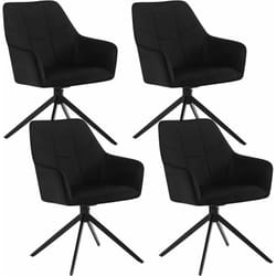 Lot de 4 Chaises de Salle à Manger Pivoter à 360° en Velours + métal, 45 x 41 x 86cm, Chaise de Cuisine avec Dossier, Noir - Woltu