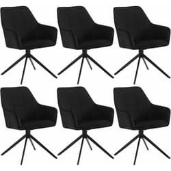 Lot de 6 Chaises de Salle à Manger Pivoter à 360° en Velours + métal, 45 x 41 x 86cm, Chaise de Cuisine avec Dossier, Noir - Woltu