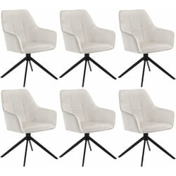 Lot de 6 Chaises de Salle à Manger Pivoter à 360° en Velours + métal, 45 x 41 x 86cm, Chaise de Cuisine avec Dossier, Crème - Woltu