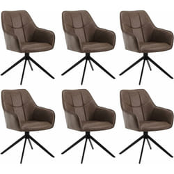 Lot de 6 Chaises de Salle à Manger Pivotante 360°en Similicuir + Métal, 45 x 41 x 86cm, Chaise de Cuisine avec Dossier, Marron - Woltu