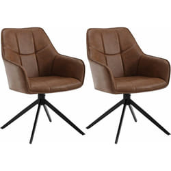 Lot de 2 Chaises de Salle à Manger Pivotante 360°en Similicuir + Métal, 45 x 41 x 86cm, Chaise de Cuisine avec Dossier, Marron Clair - Woltu