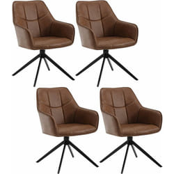 Lot de 4 Chaises de Salle à Manger Pivotante 360°en Similicuir + Métal, 45 x 41 x 86cm, Chaise de Cuisine avec Dossier, Marron Clair - Woltu
