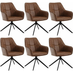Lot de 6 Chaises de Salle à Manger Pivotante 360°en Similicuir + Métal, 45 x 41 x 86cm, Chaise de Cuisine avec Dossier, Marron Clair - Woltu