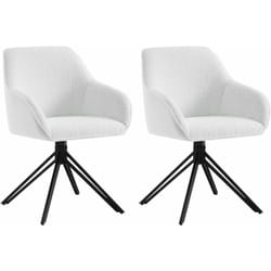 Lot de 2 Chaises Salle à Manger Woltu Tissu Bouclette, Pieds en Métal, Chaise Cuisine avec Dossier et Accoudoirs, Chaise Scandinave, Blanc