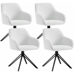 Lot de 4 Chaises Salle à Manger Woltu Tissu Bouclette, Pieds en Métal, Chaise Cuisine avec Dossier et Accoudoirs, Chaise Scandinave, Blanc