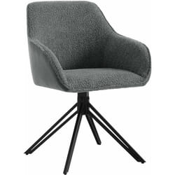 Chaise Salle à Manger, Tissu Bouclette, Pieds en Métal, Chaise Cuisine avec Dossier et Accoudoirs, Chaise Scandinave, Gris Foncé - Woltu