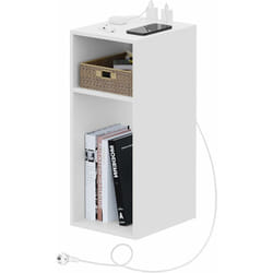 Woltu - Table de Chevet 25x30x60cm, Table d'appoint avec Station de Charge, Bout de Canapé avec Prise, 2 Compartiments Ouverts, 2 Ports USB+2 Prises,