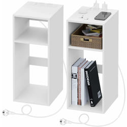 Woltu - 2 pièces Table de Chevet 25x30x60cm, Table d'appoint avec Station de Charge, Bout de Canapé avec Prise, 2 Compartiments Ouverts, 2 Ports