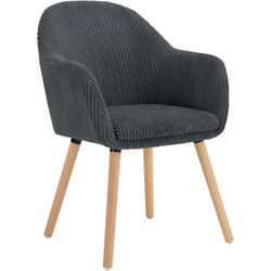 Chaise de Salle à Manger en Velours Côtelé + Bois Massif, Chaise de Cuisine 41 x 39 x 83, 5 cm, Chaise Ergonomique avec Accoudoir, Gris Foncé - Woltu