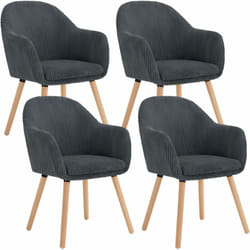 Woltu - Lot de 4 Chaises de Salle à Manger en Velours Côtelé + Bois Massif, Chaise de Cuisine 41 x 39 x 83, 5 cm, Chaise Ergonomique avec Accoudoir,