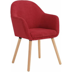 Chaise de Salle à Manger en Velours Côtelé + Bois Massif, Chaise de Cuisine 41 x 39 x 83, 5 cm, Chaise Ergonomique avec Accoudoir, Rouge - Woltu