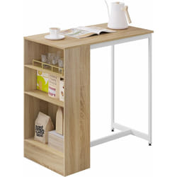 Woltu - Table Bar 91x49x91 cm, Table Haute avec 3 Compartiments de Rangement, Table Cuisine, Chêne Clair+Blanc