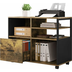 Woltu - Caisson Bureau 80x40x65cm, Meuble Rangement Bureau Mobile avec 1 Tiroir et 4 Compartiments Ouverts, Rangement Bureau sur roulettes, Noir et
