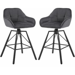 Woltu - Lot de 2 Tabourets de Bar en Velours et Cadre en Métal, Chaise Haute Bar Siège Rembourré Pivotant à 360°, avec Dossier et Repose-Pieds,