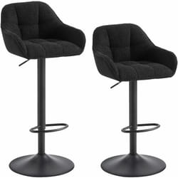 Lot de 2 Tabourets de Bar Chenille+Velours Côtelé, Tabouret Bar Réglable en Hauteur avec Dossier, Repose-Pieds, Noir - Woltu