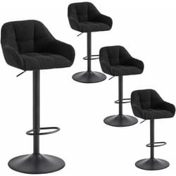 Lot de 4 Tabourets de Bar Chenille+Velours Côtelé, Tabouret Bar Réglable en Hauteur avec Dossier, Repose-Pieds, Noir - Woltu