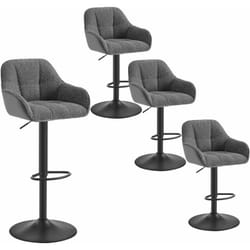 Lot de 4 Tabourets de Bar Chenille+Velours Côtelé, Tabouret Bar Réglable en Hauteur avec Dossier, Repose-Pieds, Gris foncé - Woltu