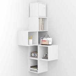 Woltu - tagère Murale Meuble d'angle - Bibliothèque Étagère Rangement - avec 5 Casiers Ouverts et 1 Compartiment avec Porte - en Bois d'Ingénierie