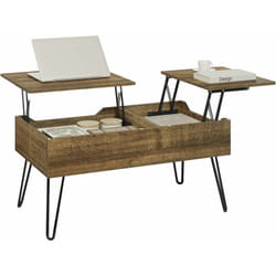 Woltu - Table basse relevable extensible, Table Basse, Table de Salon, Table de Salle à Manger Industrielle avec 2 Compartiments Cachés, Pieds en