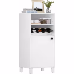 PLUSIEURS RANGEMENTS: 1 plateau. 1 casier à vin amovible pour 5 bouteilles. 2 compartiments ouverts. 1 placard avec porte. La ...