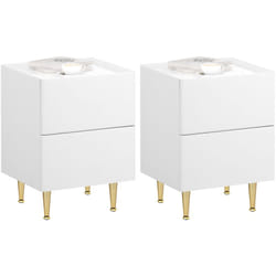 Lot de 2 Table de Chevet, MDF+PVC+Métal, Table de Nuit, 40x35x51cm, Table d'Appoint Moderne pour Chambre Salon, Blanc+Doré - Woltu