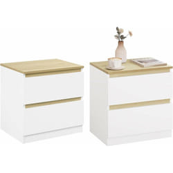 Woltu - Lot de 2 Tables de Chevet 40x30x41 cm, Table de Nuit en Bois, Chevet de Lit, Table d'appoint, Blanc+Chêne