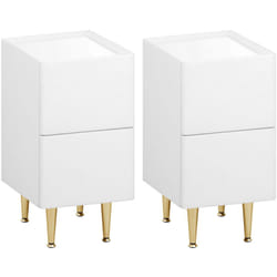 WOLTU Lot de 2 Table de Chevet, MDF+PVC+Métal, Table de Nuit, 40x25x51cm, Table d'Appoint Moderne pour Chambre Salon, Blanc+Doré