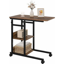 Table d'Appoint avec roulettes, 40P x 80l x 96H cm, Table Basse en Bois d'Ingénierie et Métal, Bout de Canapé, Marron Rustique + Noir - Woltu