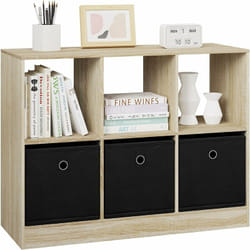 Bibliothèque 80x30x60cm Woltu Meuble de Rangement, Étagère Rangement en Bois d'Ingénierie, 3 Tiroirs en Tissu, Chêne Clair