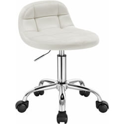 Woltu - Tabouret de Bureau en Velours + Métal Tabouretavec Dossier, Tabouret Réglable, Crème Blanc