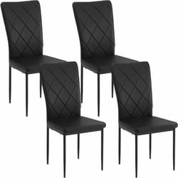 Lot de 4 Chaises Salle à Manger en Faux Cuir et Métal, Chaise de Cuisine avec Dossier Haut, Noir - Woltu