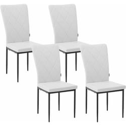 Lot de 4 Chaises Salle à Manger en Faux Cuir et Métal, Chaise de Cuisine avec Dossier Haut, Blanc - Woltu