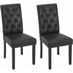 Lot de 2 Chaises de Salle à Manger en Similicuir + Bois Massif, Chaise de Salon, Chaise de Cuisine, Noir - Woltu