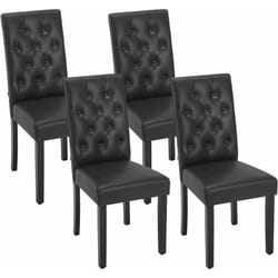 Lot de 4 Chaises de Salle à Manger en Similicuir + Bois Massif, Chaise de Salon, Chaise de Cuisine, Noir - Woltu