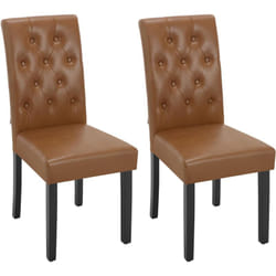 Lot de 2 Chaises de Salle à Manger en Similicuir + Bois Massif, Chaise de Salon, Chaise de Cuisine, Marron - Woltu